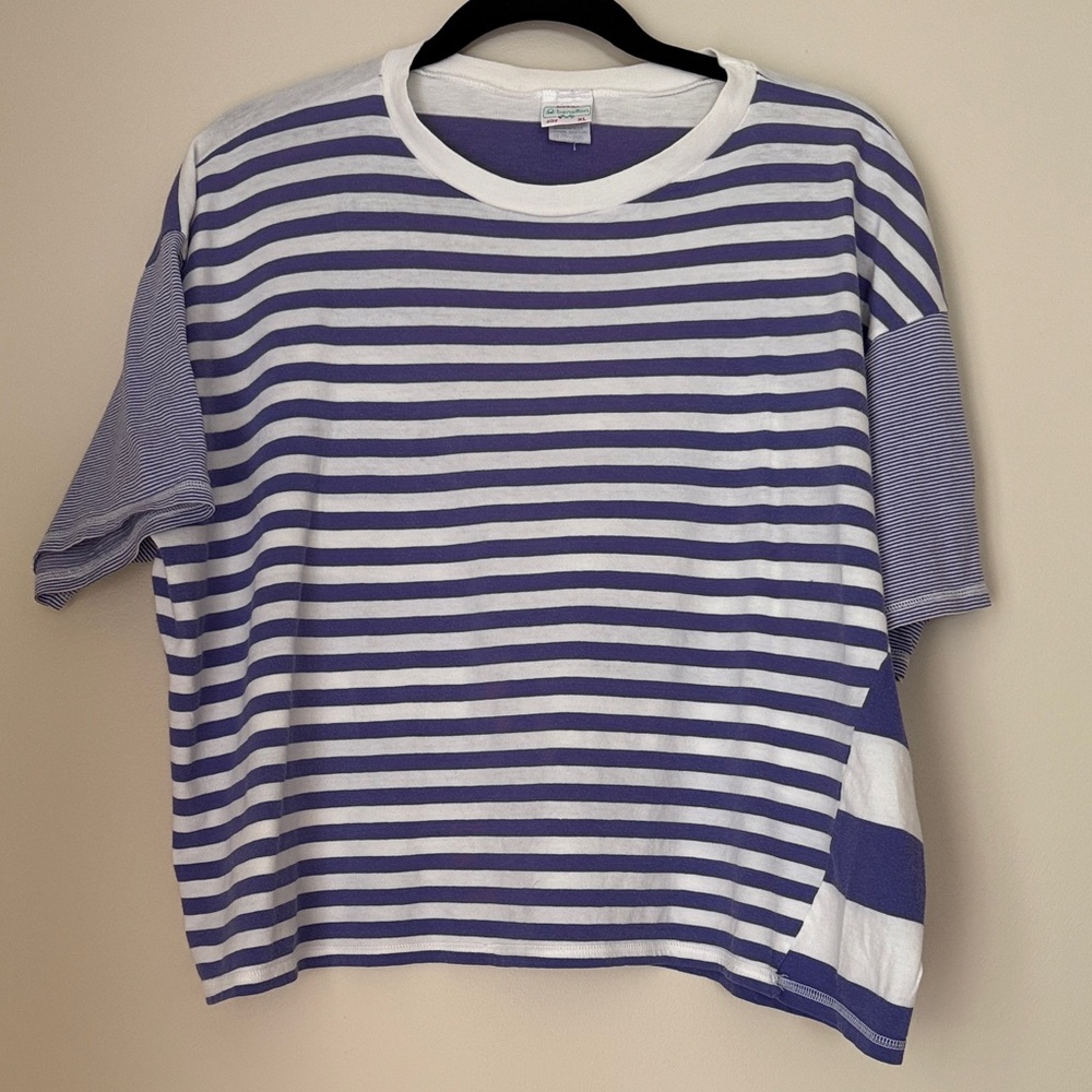 United Colors Of Benetton Women's Purple White Striped Short Sleeve T-Shirt XL